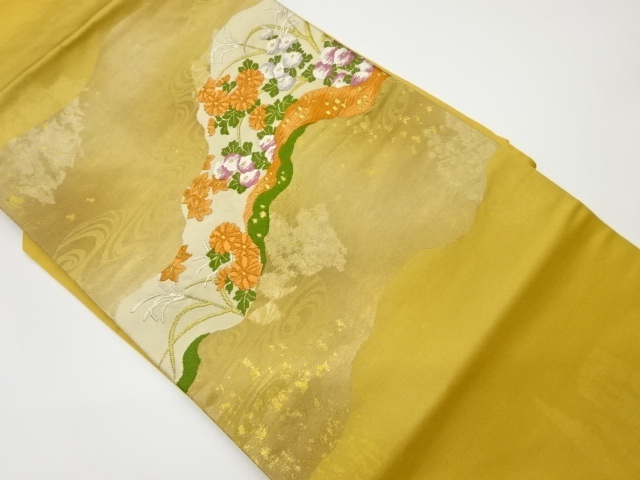 JAPANESE KIMONO / VINTAGE NAGOYA OBI / WOVEN AUTUMN FLOWERS